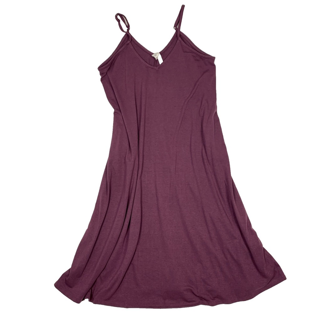 NWT Zenana Midi Swing Dress Womens L Eggplant Purple V-Neck Pockets Strappy